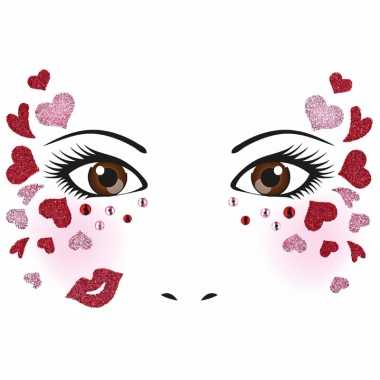 Valentijn gezicht stickers hartjes 1 vel kado