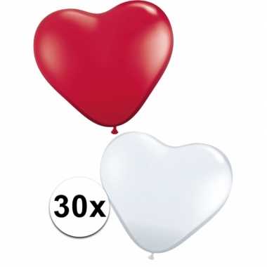 Valentijn hartjes ballonnen rood en wit 30 st kado