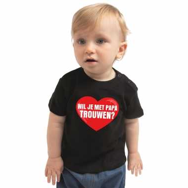 Wil je met papa trouwen huwelijksaanzoek t shirt zwart voor babys kado