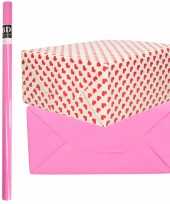4x rollen kraft inpakpapier liefde rode hartjes pakket roze 200 x 70 cm kado