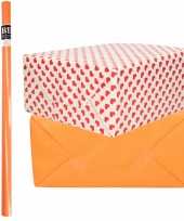 6x rollen kraft inpakpapier liefde rode hartjes pakket oranje 200 x 70 cm kado