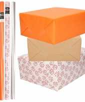 8x rollen transparant folie inpakpapier pakket oranje bruin wit met hartjes 200 x 70 cm kado