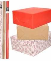 8x rollen transparant folie inpakpapier pakket rood bruin wit met hartjes 200 x 70 cm kado