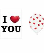 I love you mega deurposter met 6x witte ballonnen rode hartjes kado