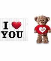 I love you valentijnskaart met knuffelbeer in rood shirtje 24 cm kado