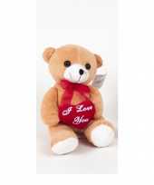 Pluche beertjes beren knuffel bruin 18 cm met een i love you hartje kado