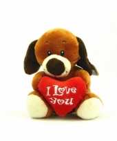 Pluche i love you hond knuffel bruin 14 cm speelgoed kado