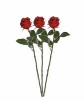Valentijn 3x rode rozen kunstbloemen 45 cm kado