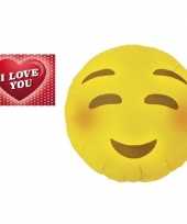 Valentijn folie ballon bloos emoticon 46 cm met valentijnskaart kado