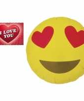 Valentijn folie ballon verliefde smiley 46 cm met valentijnskaart kado