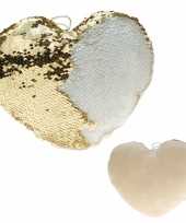 Valentijn hartjes kussen goud creme metallic met pailletten 30 cm kado