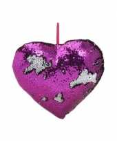Valentijn hartjes kussen paars metallic met pailletten 35 cm kado