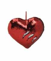 Valentijn hartjes kussen rood metallic met pailletten 35 cm kado