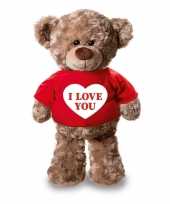 Valentijn knuffel teddybeer met i love you hartje rood shirt 24 cm kado