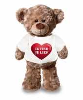 Valentijn knuffel teddybeer met ik vind je lief hartje shirt 24 cm kado