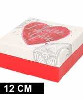 Valentijn rood wit kadodoosje met hart 12 cm vierkant