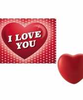 Valentijn valentijnsdag kado hartvormige stressbal met valentijnskaart