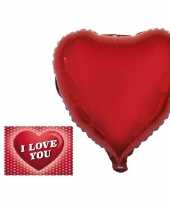 Valentijn valetijnsdag kado folie ballon hart 52 cm met valentijnskaart