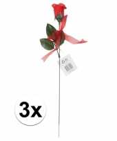 Valentijn voordelige rode rozen 3 stuks kunstbloemen 45 cm kado